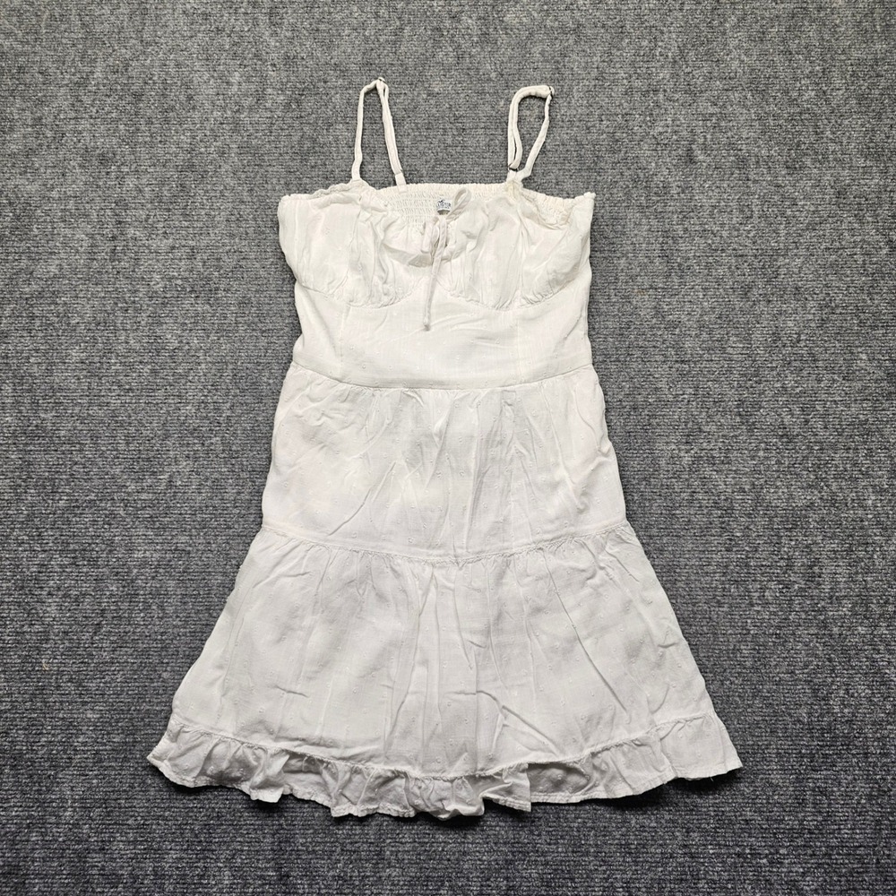 Hollister White Swiss Dot Tiered Mini Dress Smocked Back Small Short